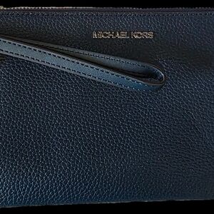 Michael Kors Navy Pebbled Leather Wristlet
